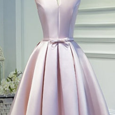 Pink Short Satin Knee Length Homecoming Dress,..