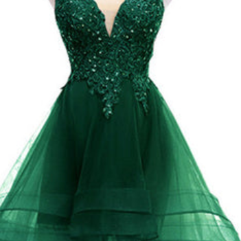 Lovely Dark Green High Low Chic Party Dress, Prom..