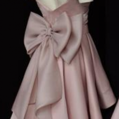 High Low Style Sweetheart Bow Back Satin Prom..