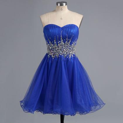 Royal Blue Chiffon Cocktail Dress, Crystal..