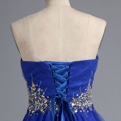Royal Blue Chiffon Cocktail Dress, Crystal..