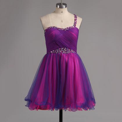 Purple Chiffon Cocktail Dress, Crystal Embellished..