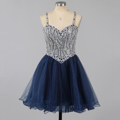 Sweetheart A-line Beaded Homecoming Dress In Navy..