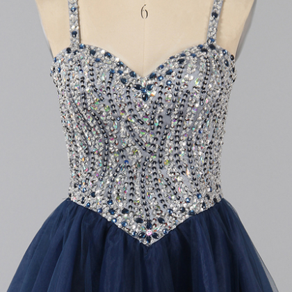 Sweetheart A-line Beaded Homecoming Dress In Navy..