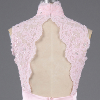 Pink High Neck Lace Applique And Beaded Chiffon..