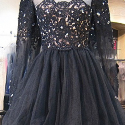 Black Lace Prom Dresses,short Prom Dresses, Lace..