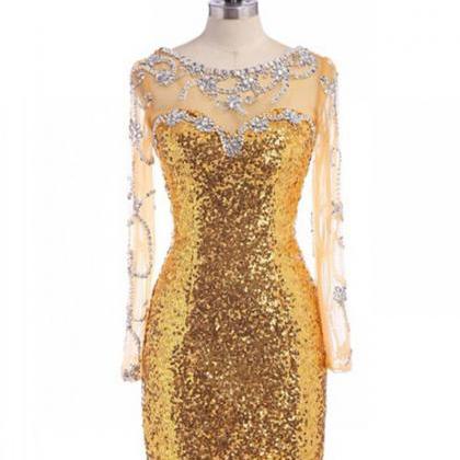 Short Prom Dresses, Gold Sequins Prom Dresses,..