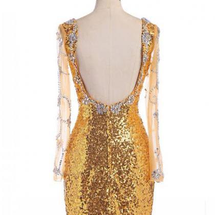 Short Prom Dresses, Gold Sequins Prom Dresses,..