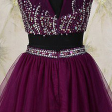 Purple Prom Dresses, Short Tulle Homecoming..