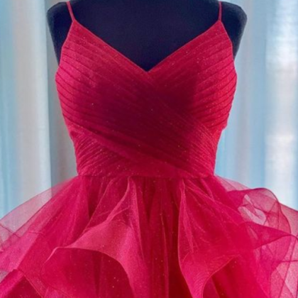 Princess Red Homecoming Dress With Ruffles, Short..