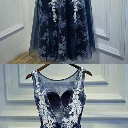 Dark Blue Lace Prom Dress,short Homecoming..