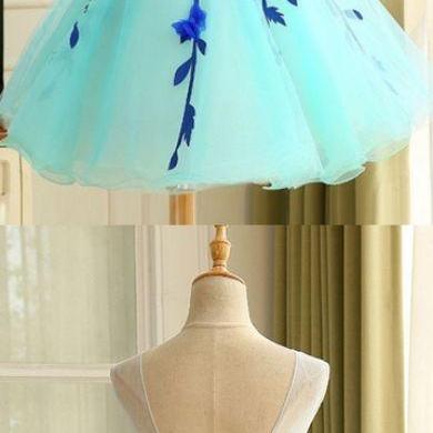 Round Homecoming Dresses, Light Blue Short..