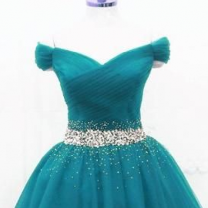Cute Teal Blue Off Shoulder Sweetheart Prom Dress,..