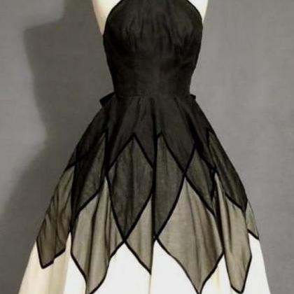 A-line Halter Black Satin Short Homecoming Dress,..