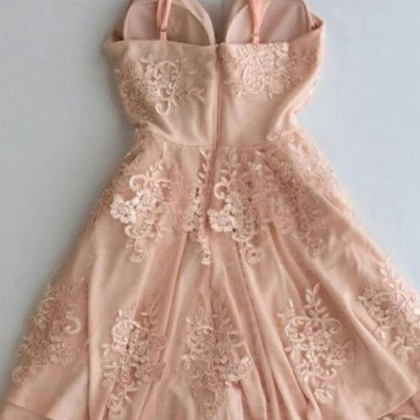 Cute V Neck Lace Short Homecoming Dress, Prom..