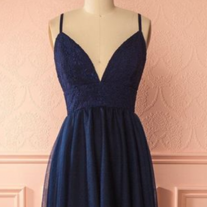 Straps High Low Navy Blue Homecoming Dress Party..