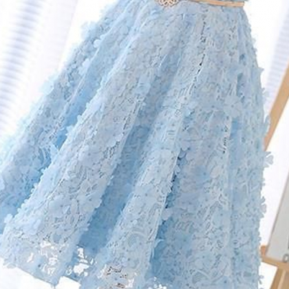 Lace Short Blue Prom Dress, Blue Homecoming Dress