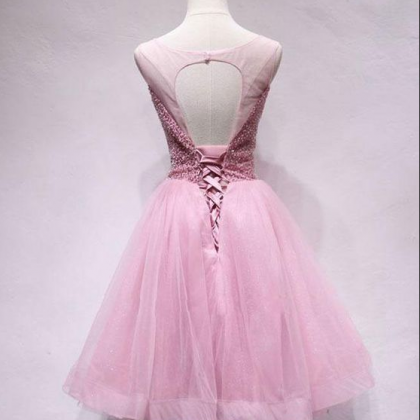 Pink tulle sequin short prom dress,..