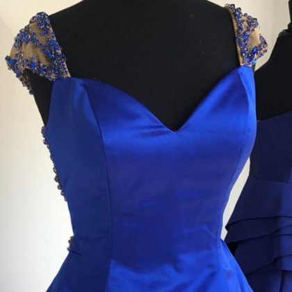 Royal Blue Homecoming Dress With Cap Sleeves,..