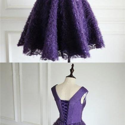 Purple V-neck Tulle Homecoming Dres..