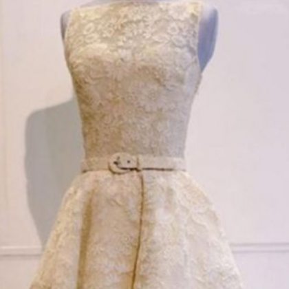 Neckline Tea Length Lace Homecoming Dresses,..