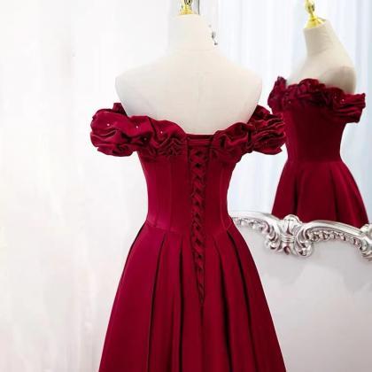 Off Shoulder Prom Dress, Red Evening Dress, Formal..