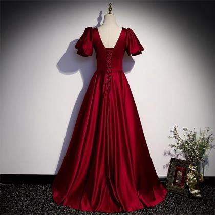 Red evening dress ,v-neck party dre..