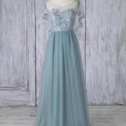 Lace Tulle Prom Dress, Modest Beautiful Long Prom..
