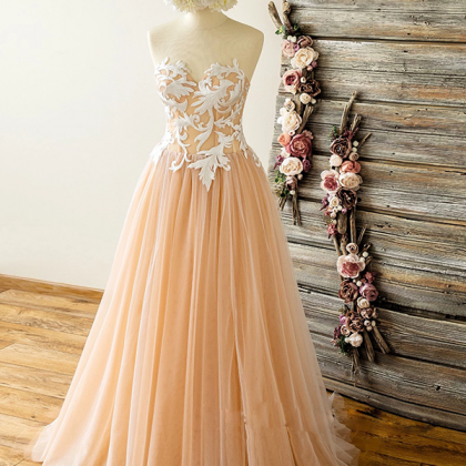 A Line Tulle Prom Dress, Modest Beautiful Long..