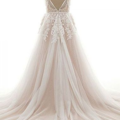 V-neck Tulle Formal Prom Dress, Modest Beautiful..