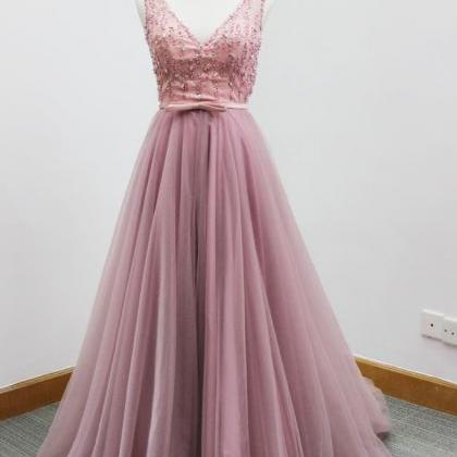 A Line Tulle Prom Dress, Modest Bea..