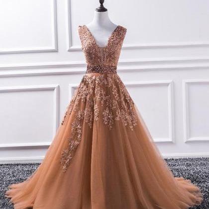 A-line Lace Formal Prom Dress, Beautiful Long Prom..