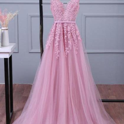 V-neck Tulle Formal Prom Dress, Beautiful Long..