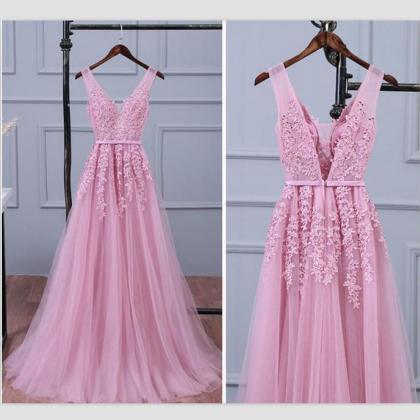 V-neck Tulle Formal Prom Dress, Beautiful Long..