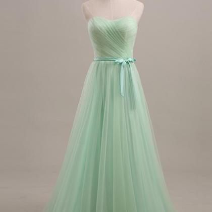A-line Strapless Floor Length Tulle Formal Prom..