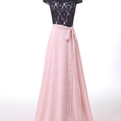 Cap Sleeved Lace A-line Chiffon Formal Prom Dress,..