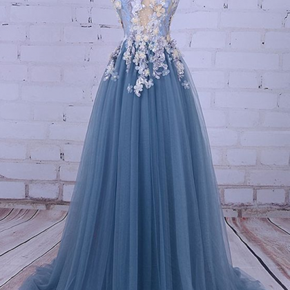 Elegant Sexy Appliques Tulle Formal Prom Dress,..