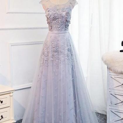 Elegant Round Neck Backless Tulle Lace Formal Prom..