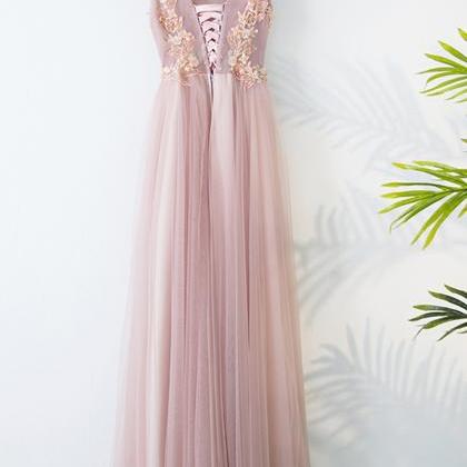 Elegant A-line V Neck Appliques Formal Prom Dress,..