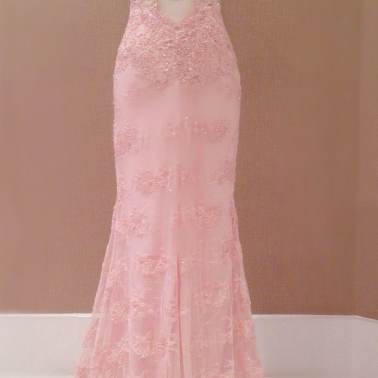 Elegant Sheer Back Lace Formal Prom Dress,..