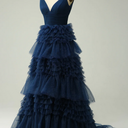 Elegant Straps Tulle Formal Prom Dress, Beautiful..