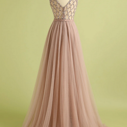 Elegant Beaded Tulle Formal Prom Dress, Beautiful..