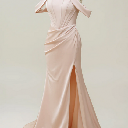 Elegant Off The Shoulder Satin Formal Prom Dress,..