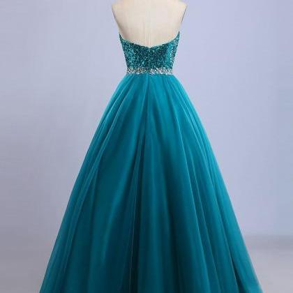 Elegant A-line Strapless Sequin Lace Tulle Formal..