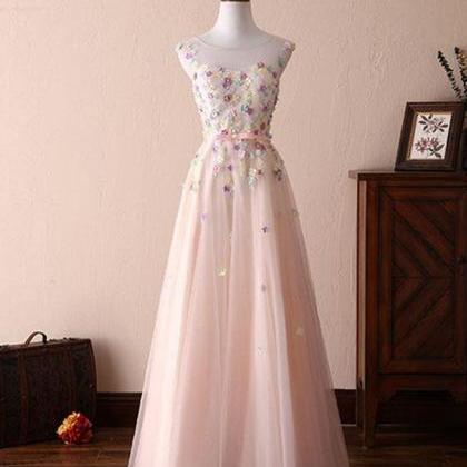 Elegant Round Neckline Tulle Formal Prom Dress,..