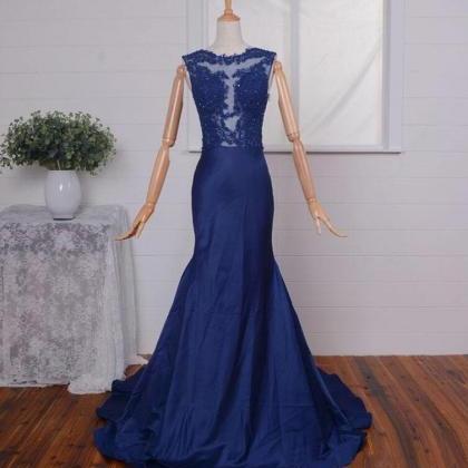 Elegant Mermaid Lace Appliques Formal Prom Dress,..