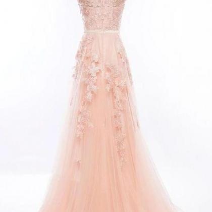 Elegant Lace Appliques Tulle Formal Prom Dress,..