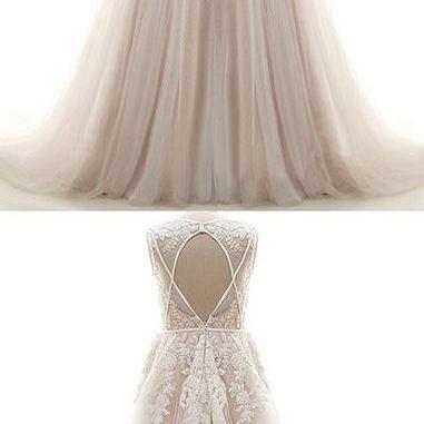 Elegant A-line V-neck Lace Tulle Formal Prom..