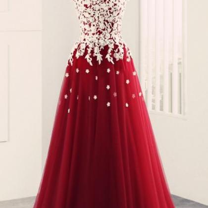 Elegant A Line Appliques Lace Tulle Formal Prom..
