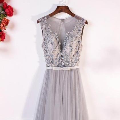 Elegant A-line Lace Appliques Tulle Formal Prom..